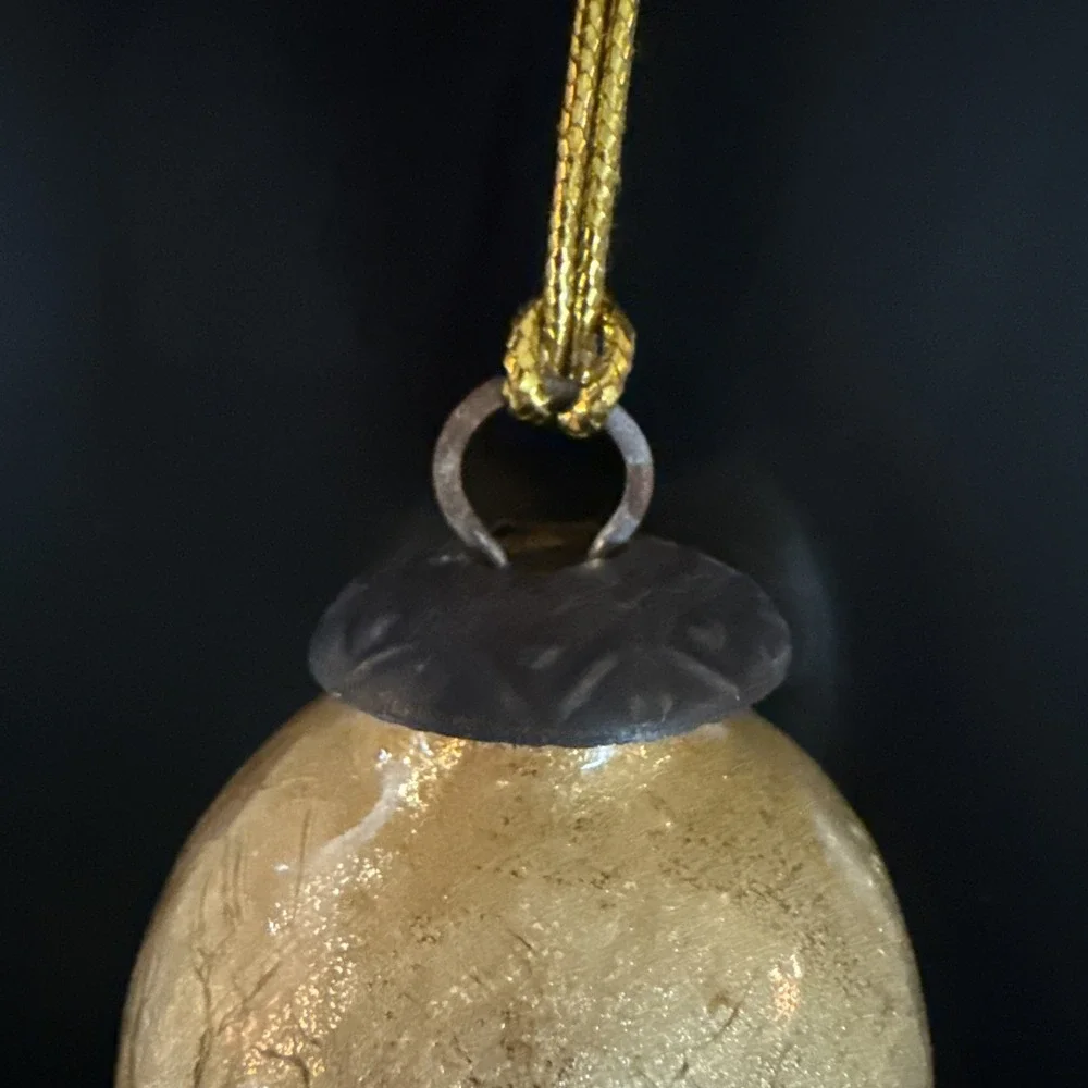 Vintage Kugel Style Amber Egg Shaped  Crackle Glass Christmas Ornament